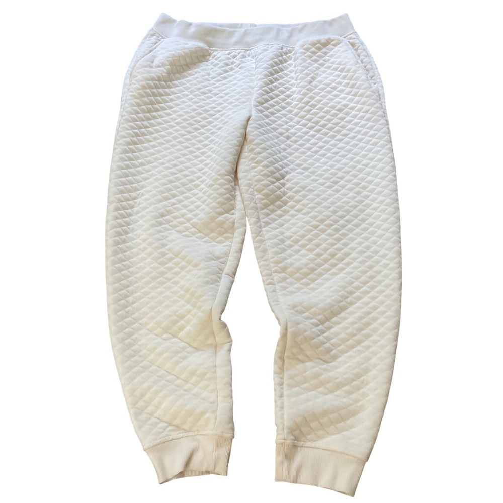Lands End Womens Quilted Jogger Sweatpants Cream Ivory Diamond Pattern Large